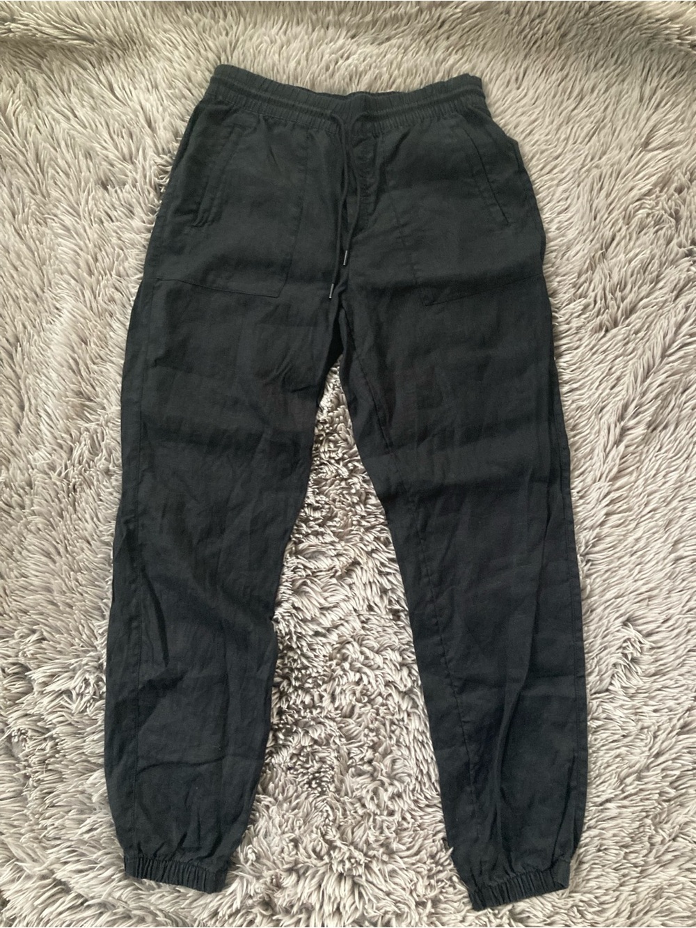 Athleta- ST- Small Linen Black Drawstring Jogger Pants